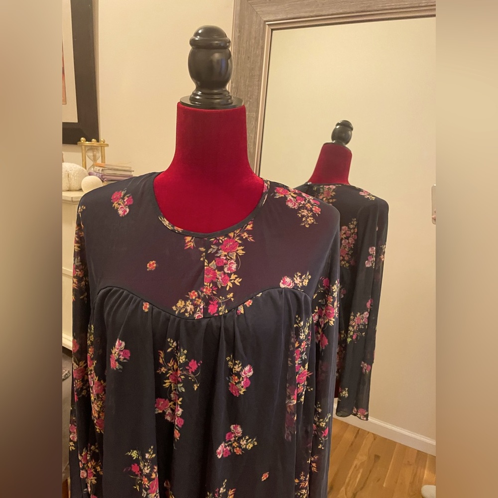 Floral & Navy Blue Blouse. A small medium